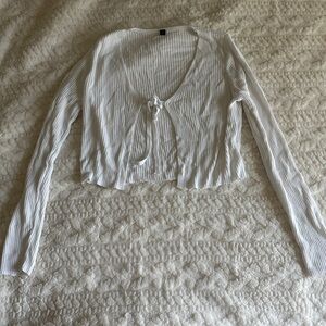 White Ribbed Tie-Front Top